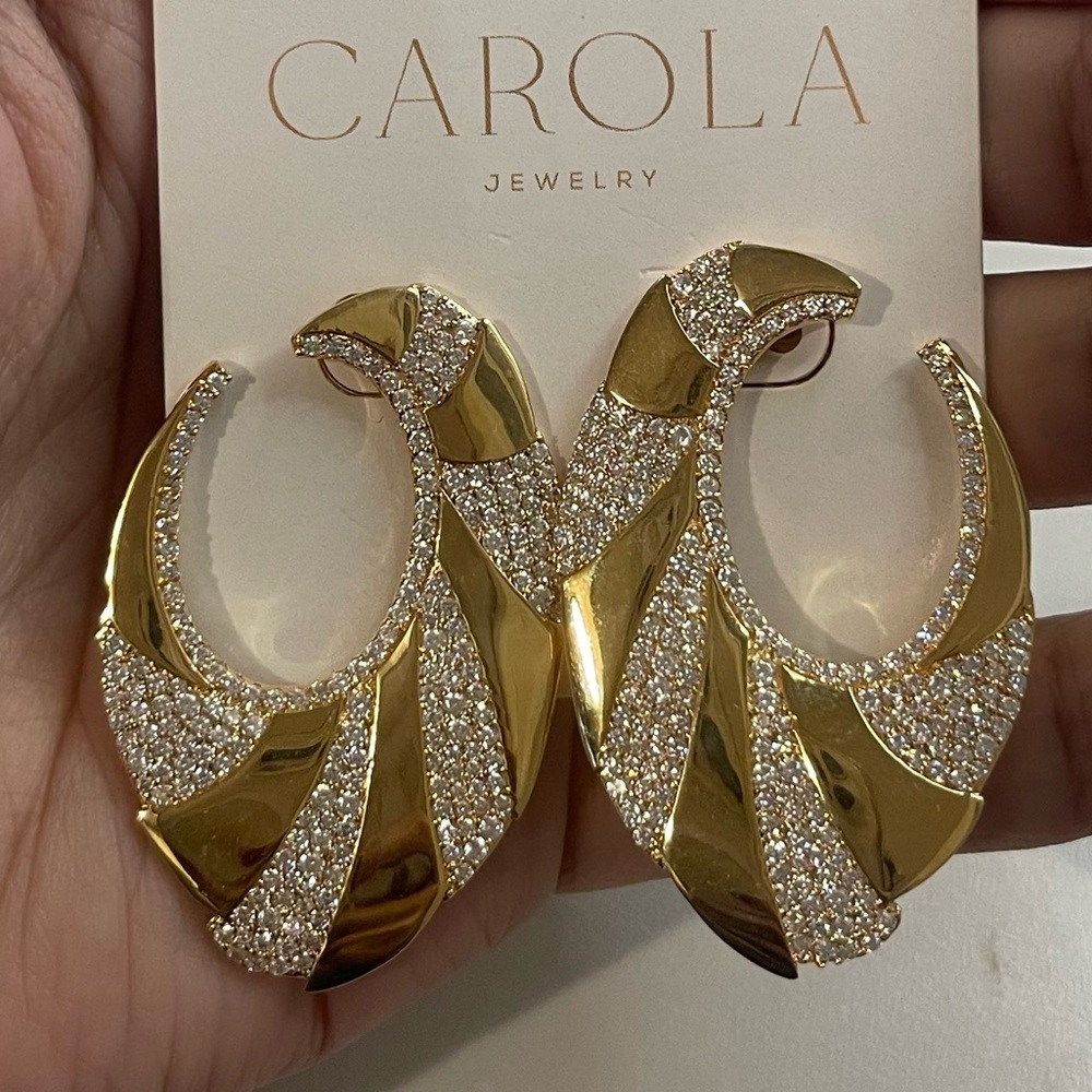 High Quality 18k Gold Plated Made in Brazil Jewelry Zircon Statement Earrings